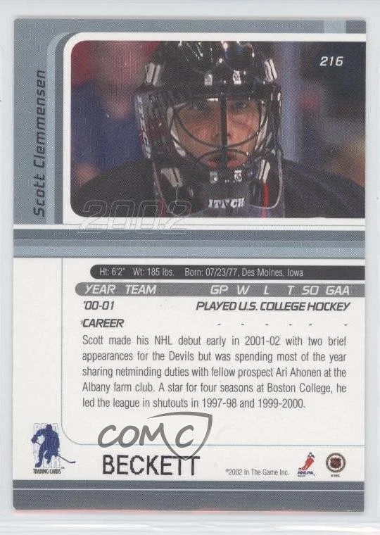 2001 ITG Be A Player Signature Series Beckett Insert Scott Clemmensen Rookie RC - Image 2 of 2