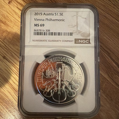 #ad 2015 MS69 .999 SILVER $1.5E AUSTRIA *VIENNA PHILHARMONIC* NGC CERT $105.00