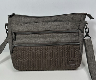 Lug Slider Crossbody Bag Chevron Grey Quilted Zip Travel Shoulder Purse Tote