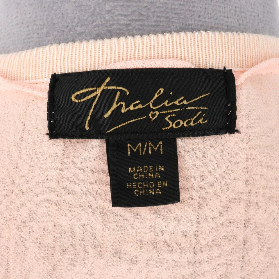 Suéter Thalia Sodi Mujer Mediano Rubor Rosa Cárdigan Abierto Pliegues Traseros Costero Foto 3 de 4