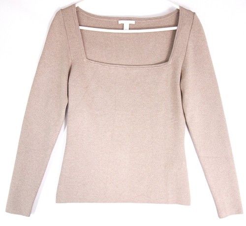 COS Long Sleeve Sandy Tan Boxy Square Neck Shirt Casual Women's Size S