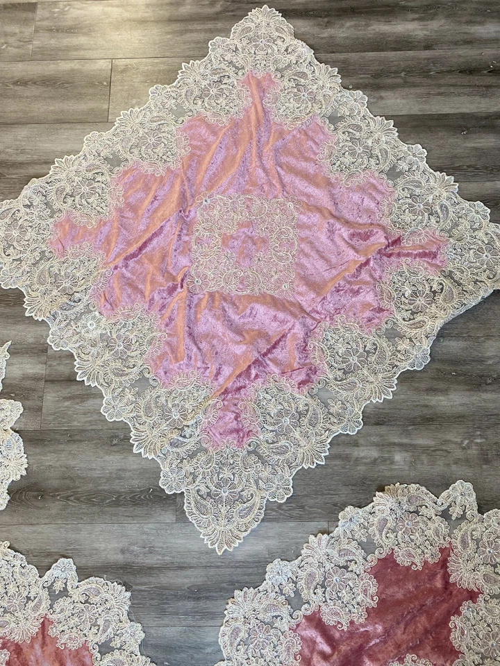 home decor table covers 4 pieces set Velvet Embroidered Tablecloth - Image 4 of 4