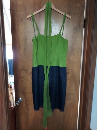 100% Silk Vera Wang Dress Womens Green/Navy Blue Sz 6 - Picture 2 of 4