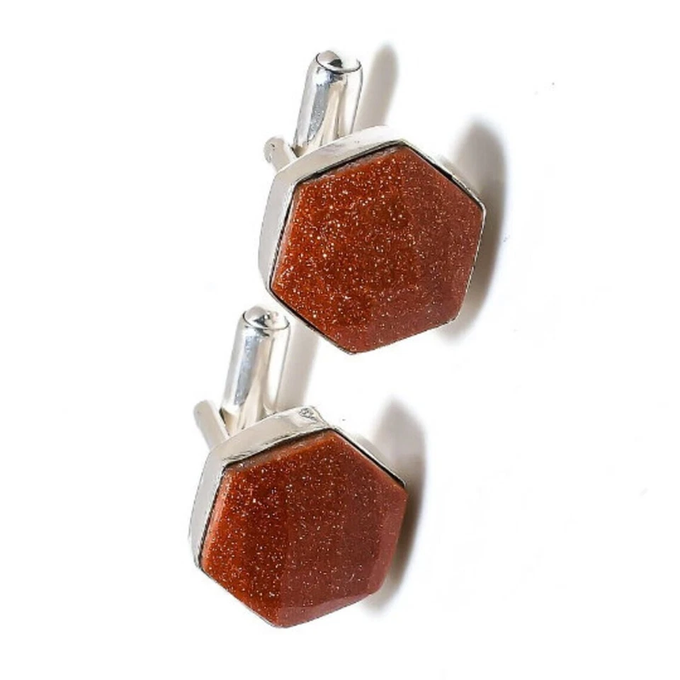 Gemelos de plata de ley 925 con piedras preciosas de piedra solar dorada regalo especial para amor Foto 3 de 4