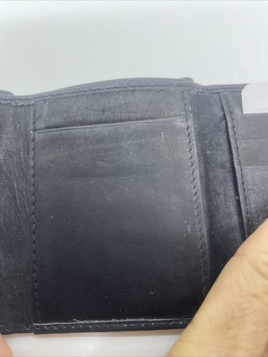 Embossed Detroit Lions Tri-Fold Solid Black LEATHER Wallet Genuine Cowhide VTG? - Picture 5 of 11