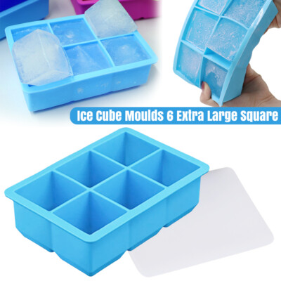 2x Eiswürfelform 6 extra große quadratische Lebensmittelqualität Jumbo Eiswürfelformen Whisky