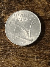 1955 Italia 10 Lire Alluminio Aratro Valore all'interno spighe di grano Moneta Effettiva TK8383*