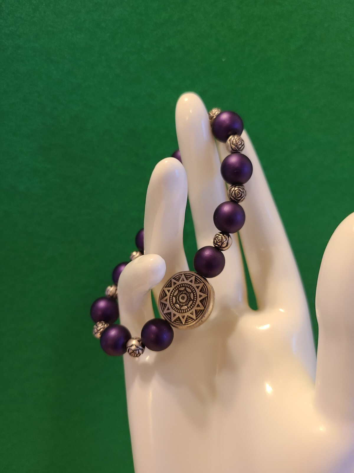 Purple Beaded Bracelet for Women with Silver Accents-image