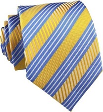Men's Modern Repp Striped Blue and Yellow Jacquard Woven Silk Tie Casual Neck...