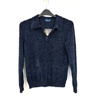 Harry Brown Jumper  Half Button Collared Knitted  Navy  Size Small  RRP £120 NEW