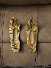 New Women Girl Gold Ballet Leather Dance Shoes . Egyptian Hand Made . Size 8.5