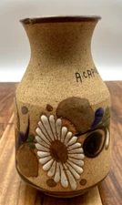 Tonala Pottery Vase Clay Small Floral Cancun Mexico Marked Handmade 6.5" Tall