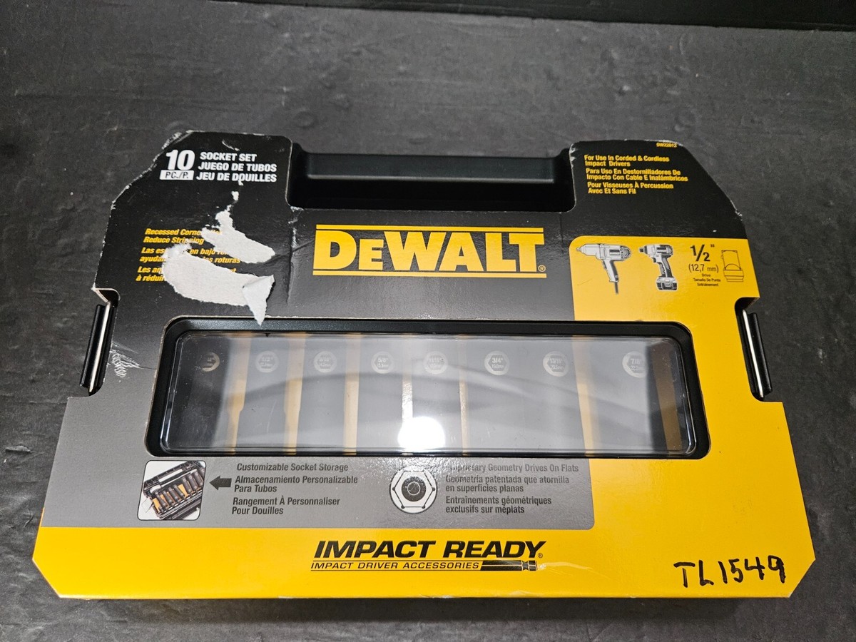 DEWALT DW22812 10 PC Impact Socket Set 1/2 Drive for sale online