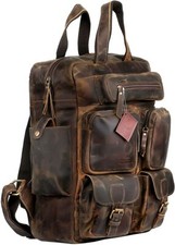 Vintage Buffalo Leather Backpack Multi Pockets Travel Bag for Men/Women