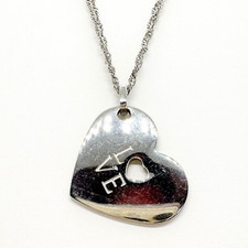 Love Heart Pendant Necklace Stainless Steel Silver Tone