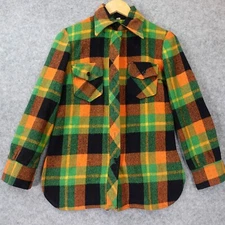 VTG 50s Wool Plaid Flannel Shirt S Green Distressed Thrashed Ripped Barn Chore