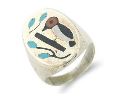 Vintage Navajo Ring Sterling Natural Gemstone Native Artist Size 11