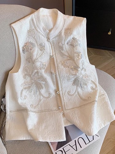 Pailletten Bestickte Weste Damen Chinese Gilet Westen Retro Ärmellos Neu - Bild 10 von 11