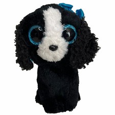 TY Beanie Boos TRACEY the Black  White Dog with Glitter Eyes 6 inch