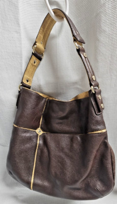 Corso Como metallic golden one cross one handle slouchy bag brown leather