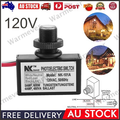 120V Dusk-to-Dawn Photocell Light Sensor Switch – Auto On/Off, Works With LED/Incandescent/Halogen, Weatherproof, 0.8W, -40°C To 75°C
