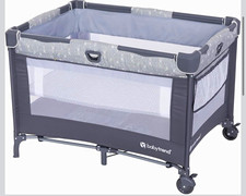 Baby Trend Portable Foldable Play Yard w/ Wheels  Removable Bassinet Gray