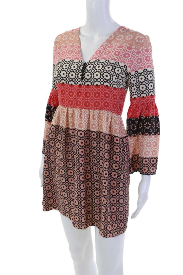 10 Crosby Derek Lam Womens Silk Geometric Print A Line Dress Multi Colored Size - Image 2 of 4