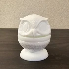 Rare Vintage Fenton Milk Glass Owl Decision Maker Ring Holder