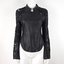 STUNNING WOMENS MUUBAA TUREIS LASER CUT EMBROIDERED BIKER LEATHER JACKET BLACK 8