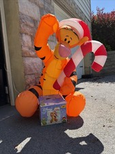 Rare Tigger Inflatable Disney Christmas Airblown 4ft  Lights Up Pooh Candy Cane