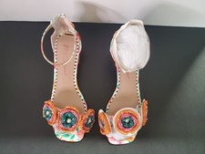 Betsey Johnson Brandee Crochet Flower Ankle Strap Sandals Embellished Size 8