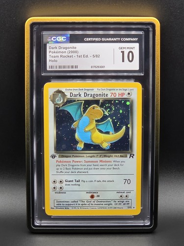 Dark Dragonite (1st Edition) graded CGC 10 for sale on eBay