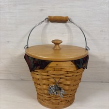 Longaberger 2002 Autumn Pail Set W/Falling Leaves Liner, Protector, Lid, Tie On