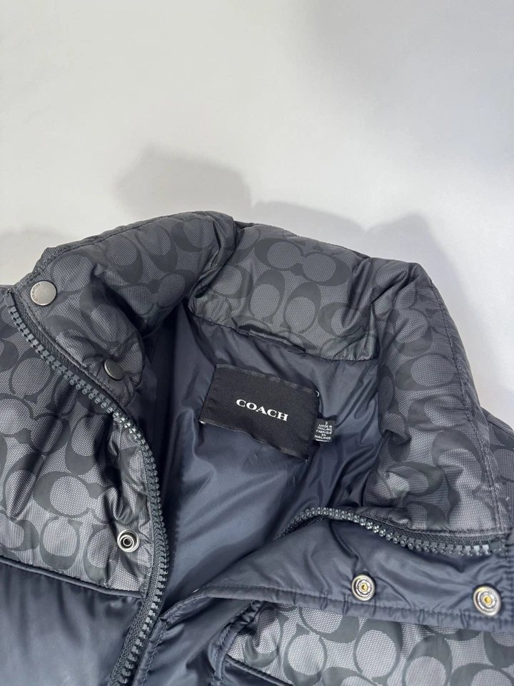 Coach Puffer Down Jacket Colorblock Mens Small Graphite Navy Authentic Desginer - Image 4 of 4