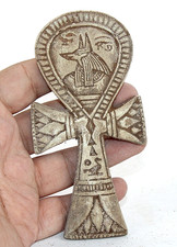 UNIQUE ANCIENT EGYPTIAN PHARAONIC ANKH KEY Of Life With Anubis Amulet Statue (G)