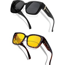 JIM HALO Unisex Retro Polarized Sunglasses Flat Top Square Driving Glasses, 2PK