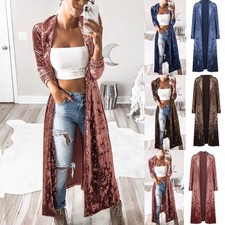 Womens Maxi Long Sleeve Velvet Waterfall Cardigans Duster Casual Jacket Coat Top