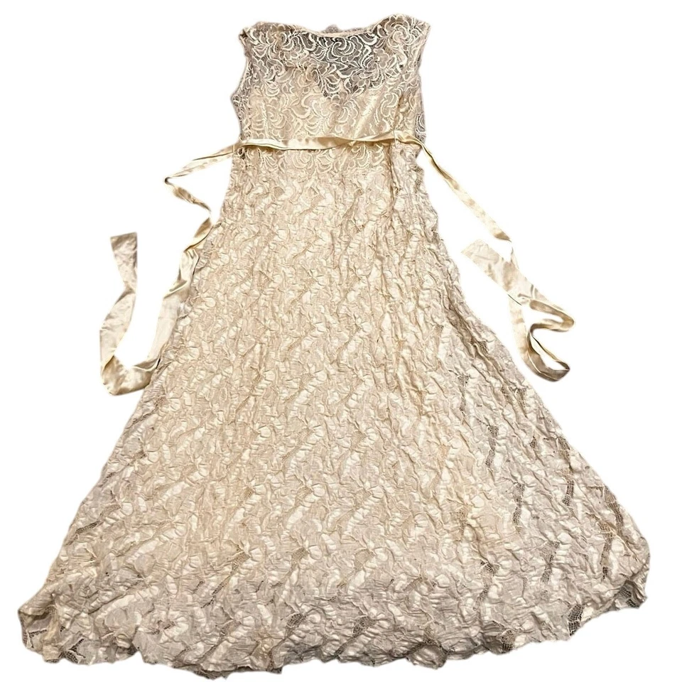 Vestido Nanette Lepore 8 forro deslizante com renda marfim sem mangas EUA coquetel de noiva - Imagem 3 de 4