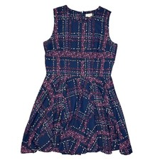 Fit & Flare Plaid Party Dress L Maison Jules Pleated Navy Autumn Wedding Guest