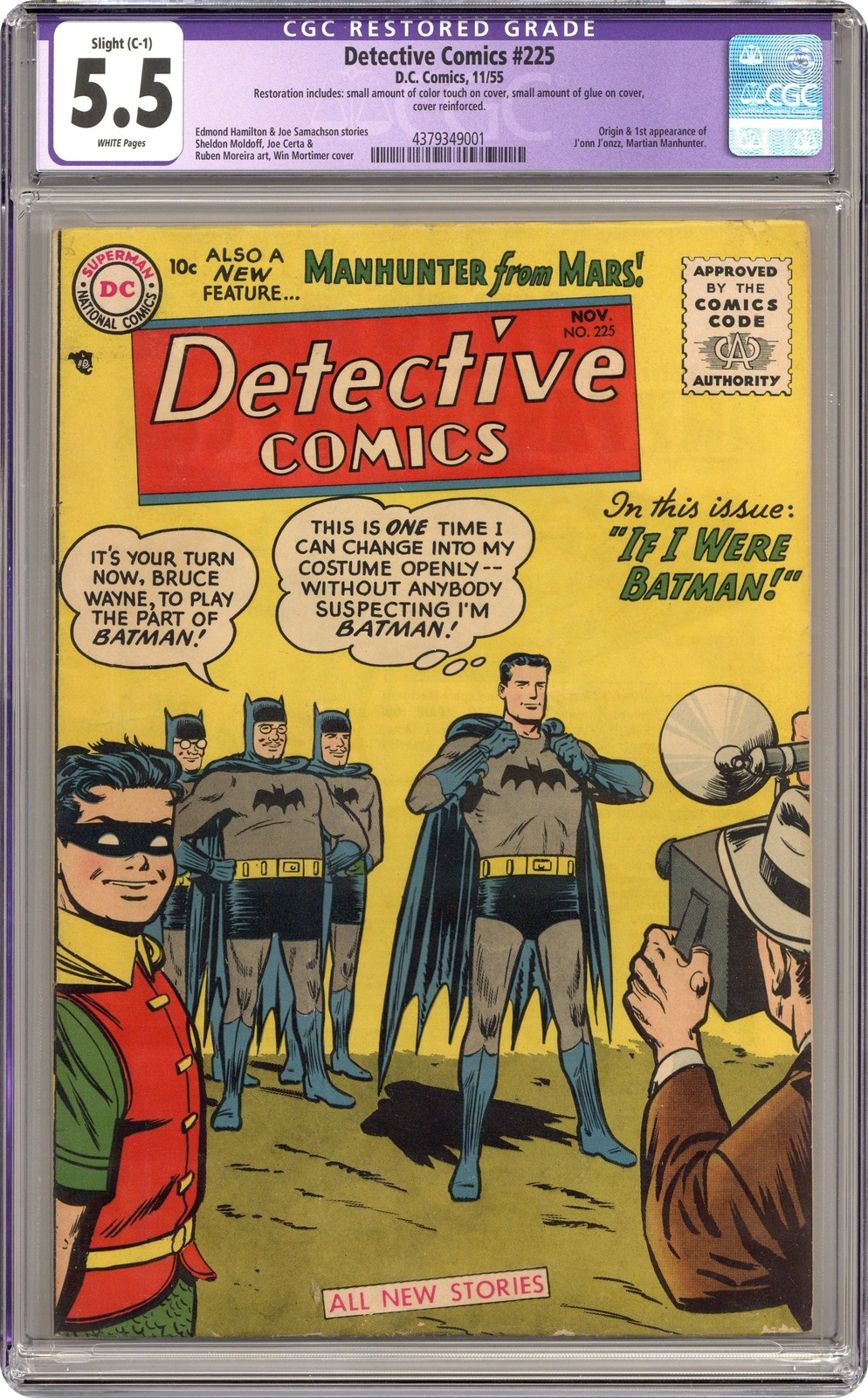 Detective Comics #225 CGC 5.5 RESTORED 1955 4379349001 1st Martian Manhunter