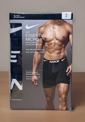 Nike Essential Micro Boxer Briefs Mens Small Black Dri-FIT 3 Pack KE1015O