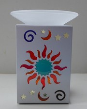 sehr schöne Duftlampe - Aromalampe - Sonne - Metall/Glas - silber/bunt