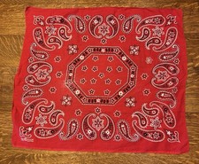 Vintage Trunk Up Cotton Fast Color 100 Cotton Red Scarf Bandana 22" x 19" USA