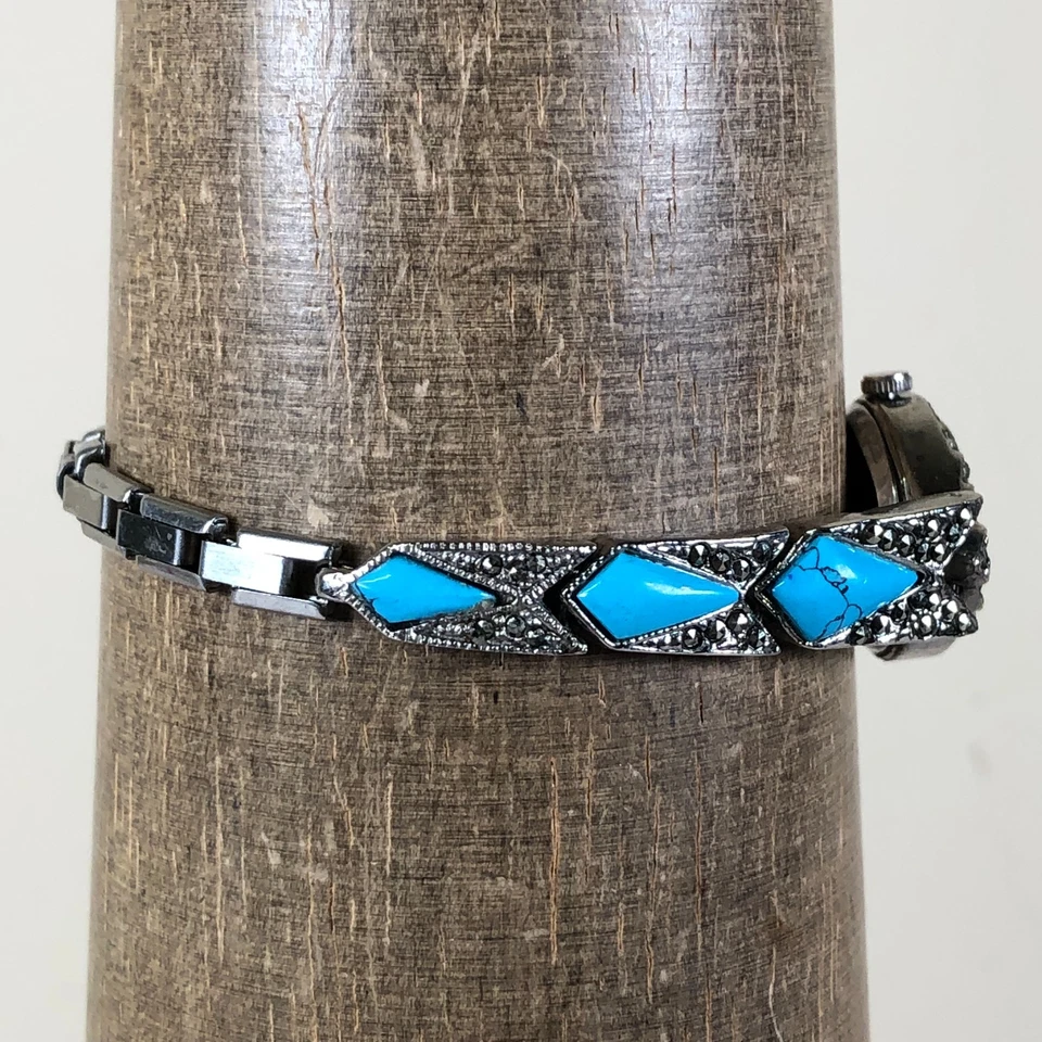 Reloj Xanadu Mujer Vestido MOP Azul Turquesa Plata Pulsera Ovalado Cuarzo 18mm 6" Foto 4 de 4