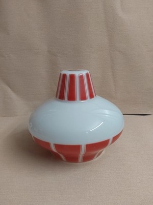 Vintage Mid Century 60er Jahre rot gestreifter Glas Pendelleuchtenschirm