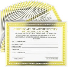 50 Pcs 5 X 7 Inch Certificate of Authenticity for Original Artwork Gold Foil Pre