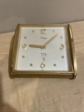 Vtg Swiss IMHOF 8-Day Desk Clock 15 Jewels Day-Date Solid Brass - WORKING