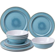 12 Piece Melamine Dinnerware Sets Dinner Dishes Set, Plates and Bowls Service