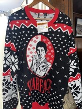 Scarface NWT LIGHT UP Red&Black Ugly Christmas Sweater Tony Montana Size XL