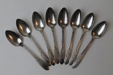 Set of 8 Vintage National Silver Co Rose & Leaf Silverplate Spoons